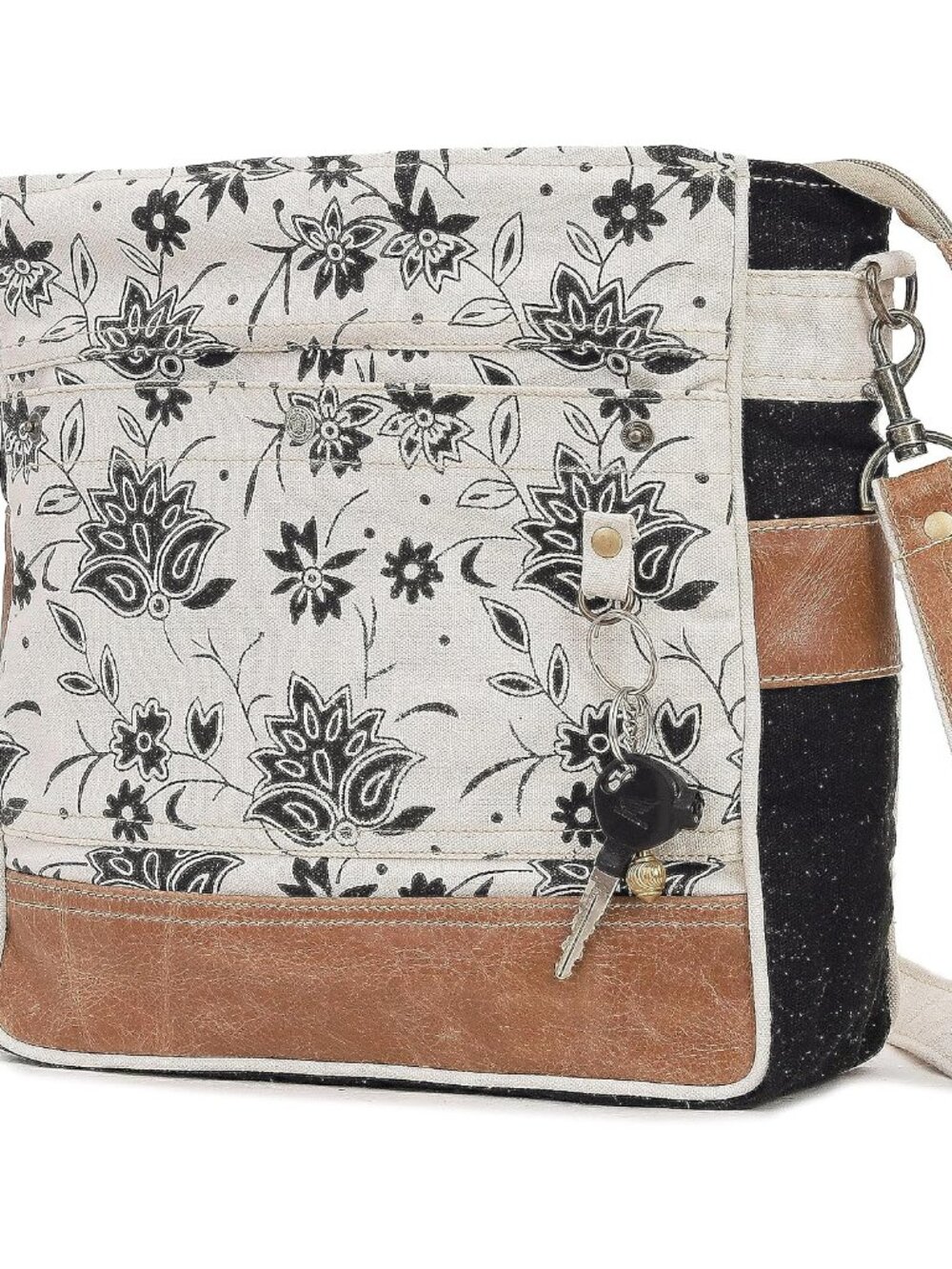 CLA Bags SEL de MER Upcycled Off-White Blossom Print Canvas & Leather Shoulder B